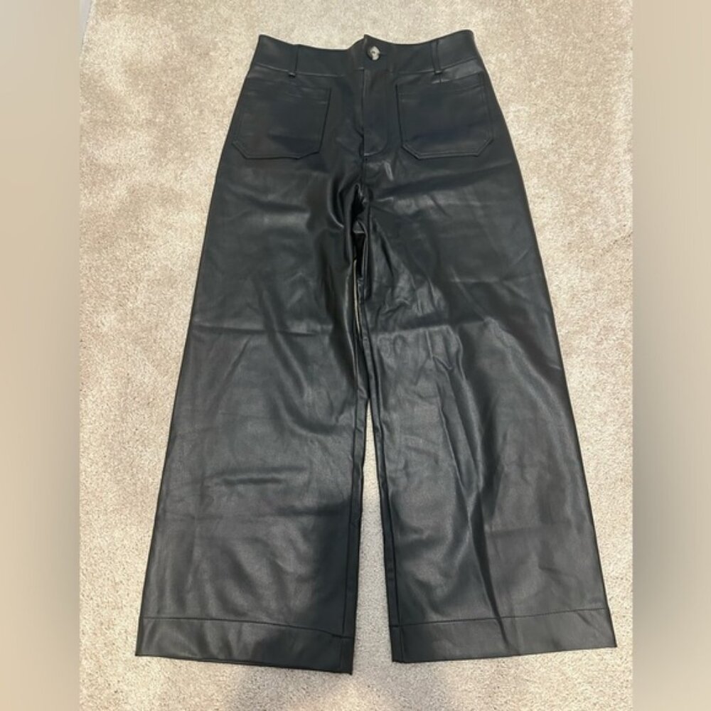 Maeve Anthropologie Black faux leather the Colette wide leg crop pants 29
